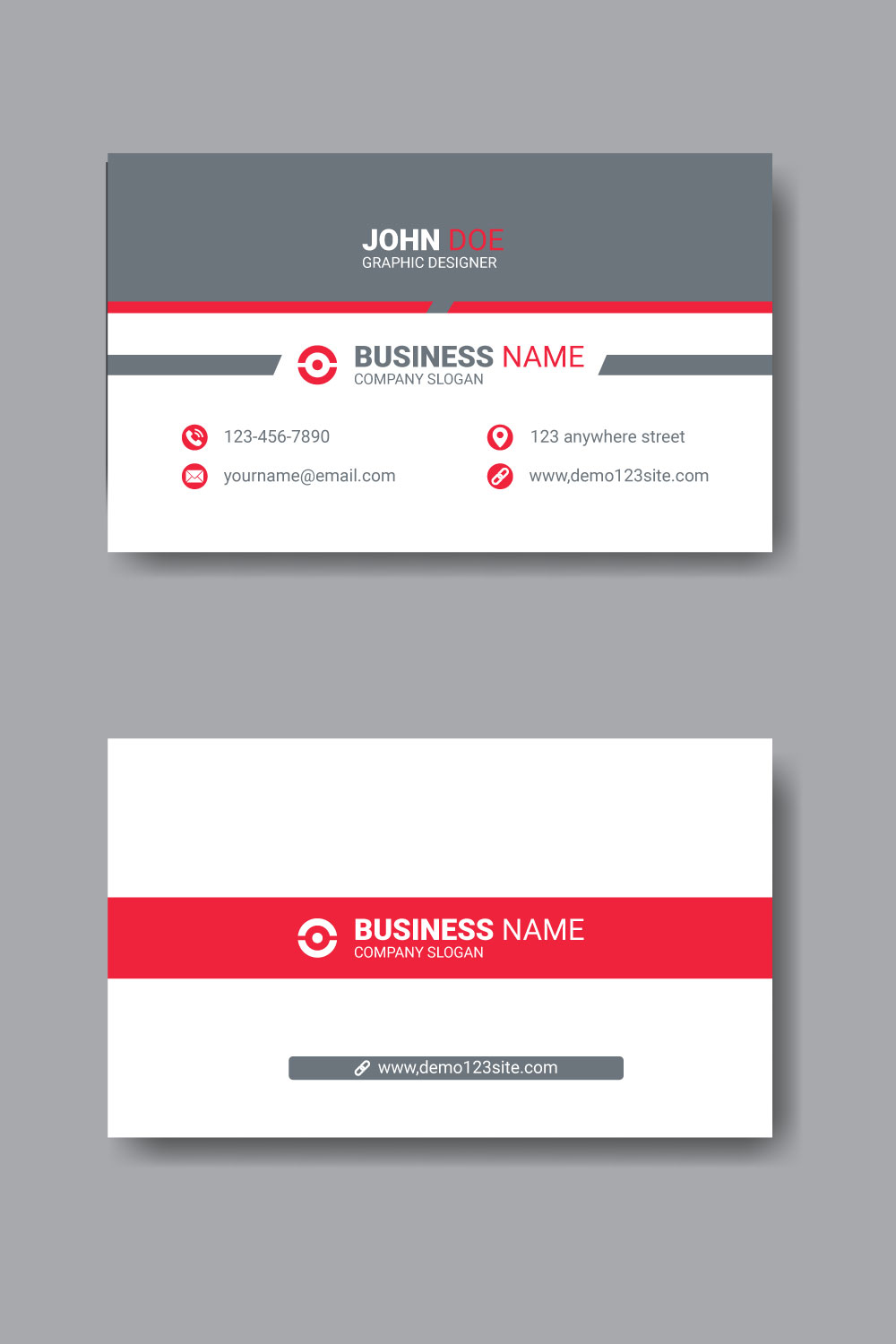 Modern red business card pinterest preview image.
