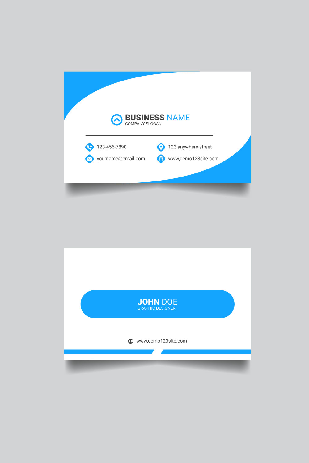 Modern blue business card pinterest preview image.