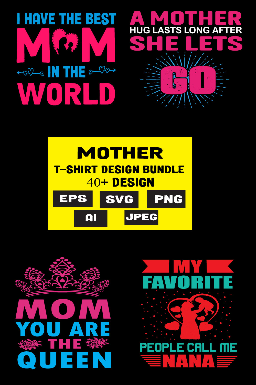 MOTHERS DAY AWESOME T SHIRT DESIGN BUNDLE pinterest preview image.