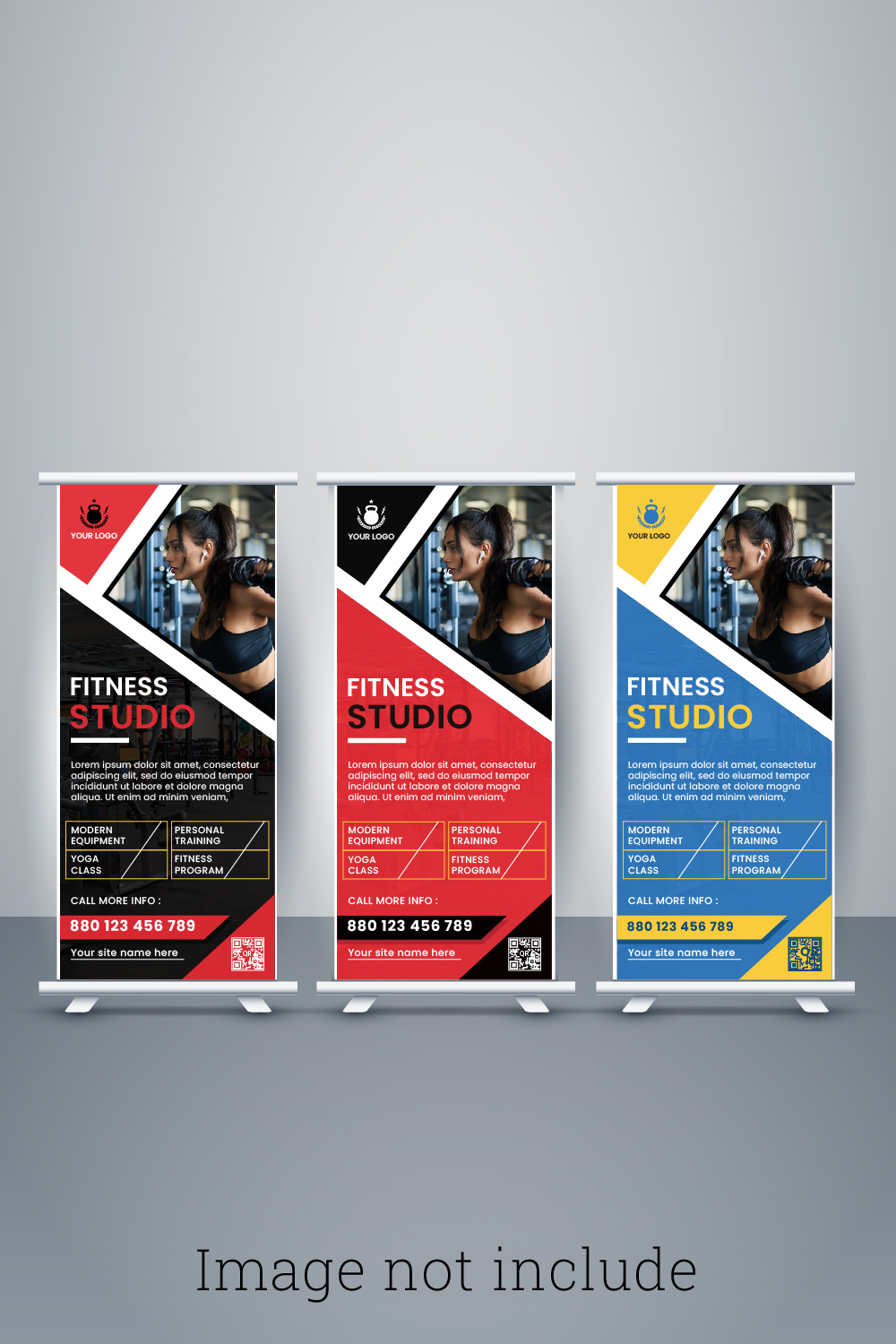 Gym x rollup pullup retractable signage banner Template Design pinterest preview image.