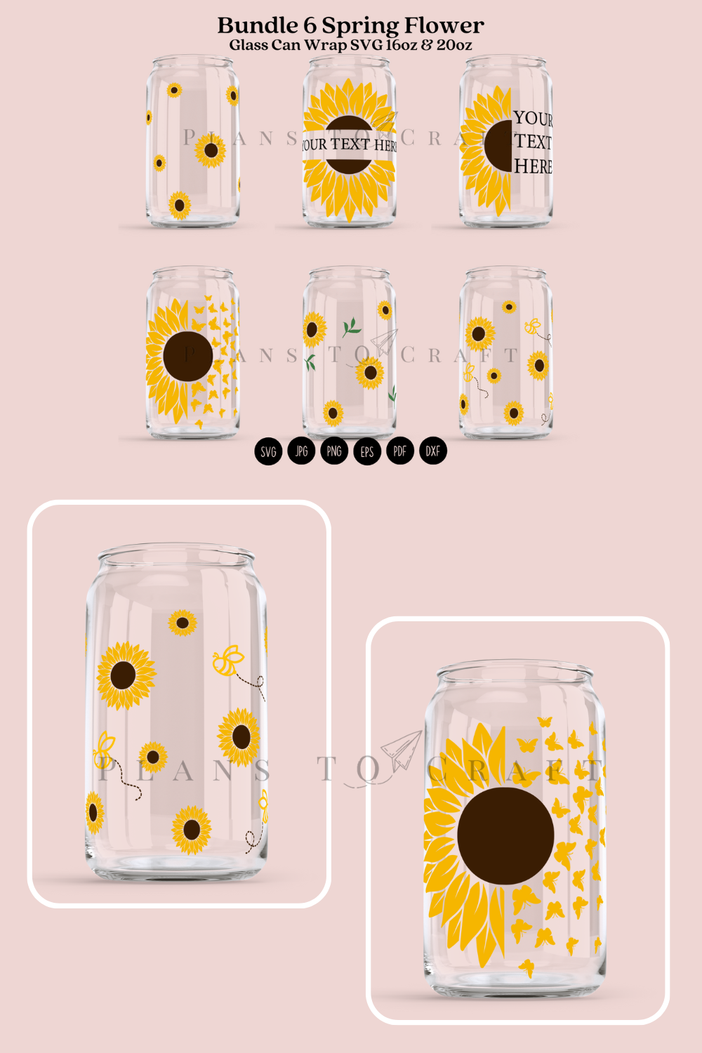Bundle 6 Sunflower Libbey Can Glass Wrap 16oz and 20oz pinterest preview image.