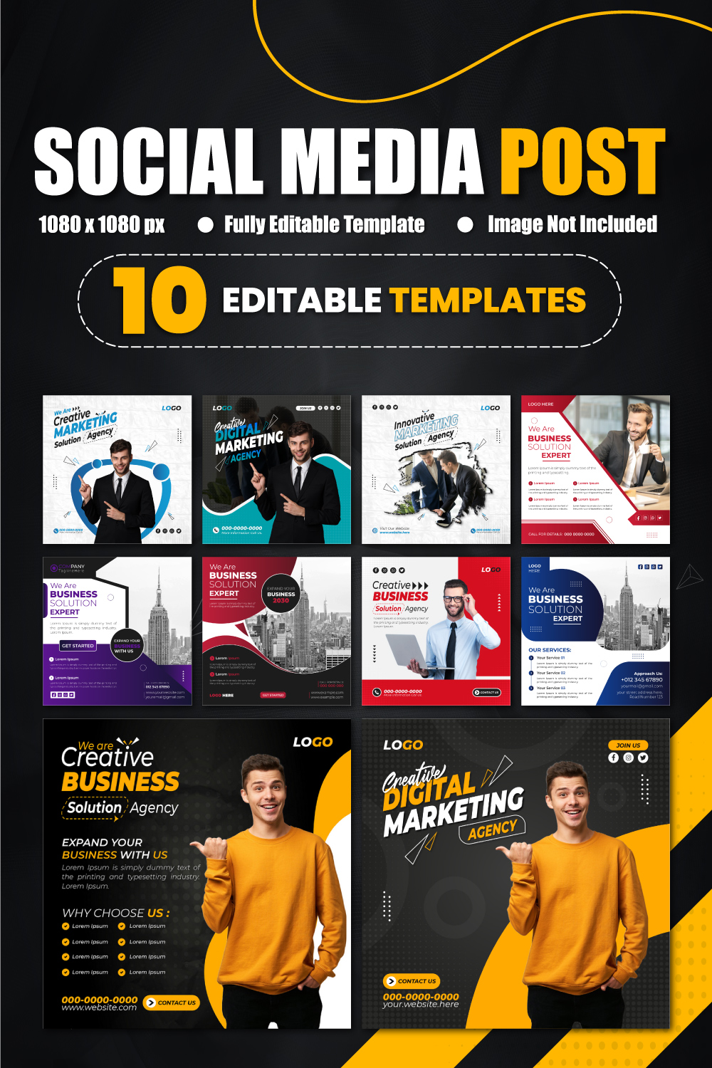 10 Business Marketing Social Media Instagram Post Design Editable Template Pack pinterest preview image.