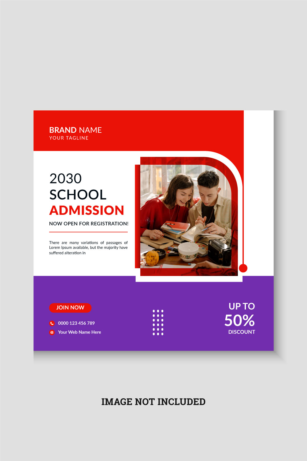 Back to school admission social media post or web banner pinterest preview image.