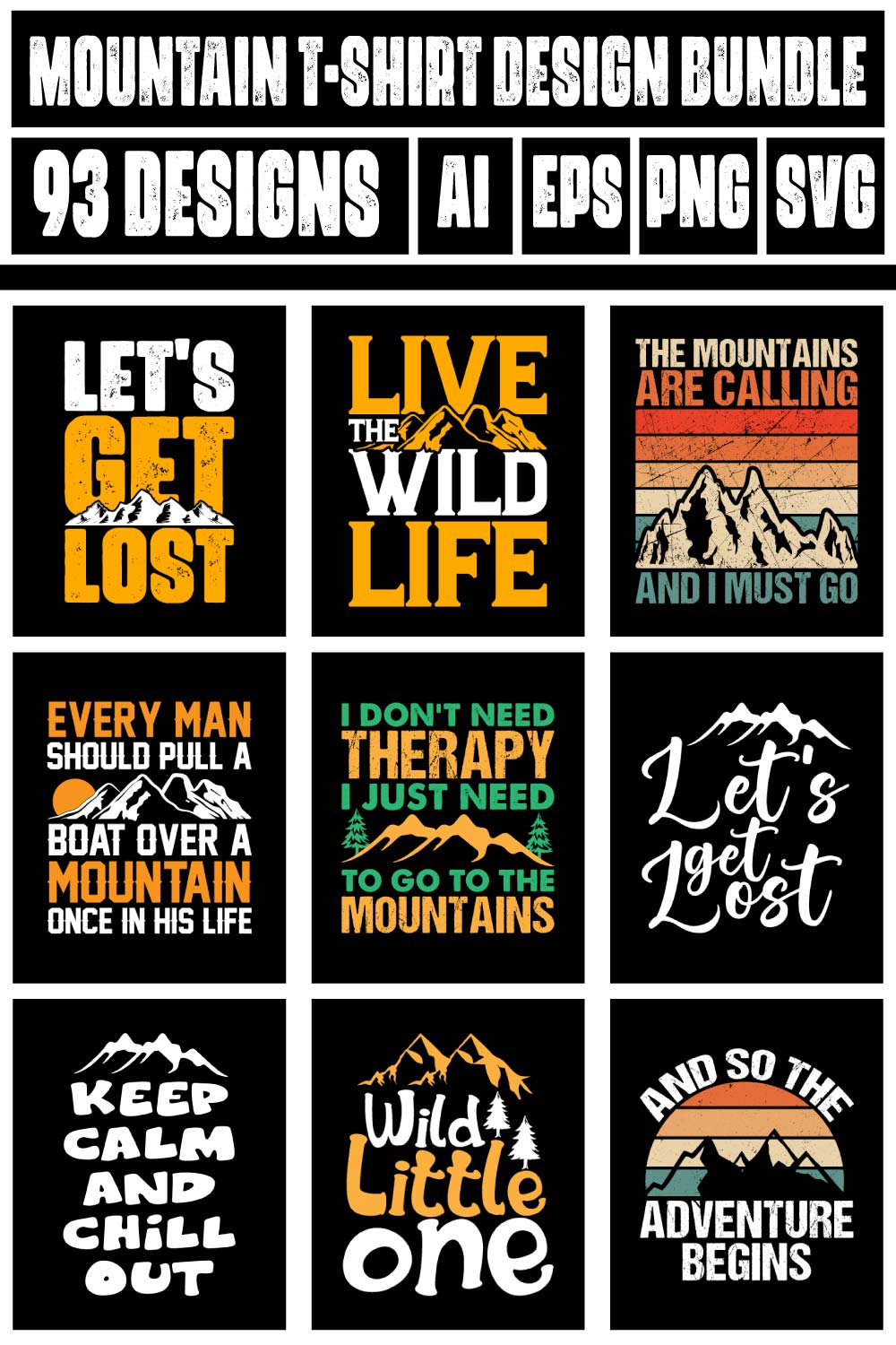 Mountain T-shirt Design Bundle 2 pinterest preview image.