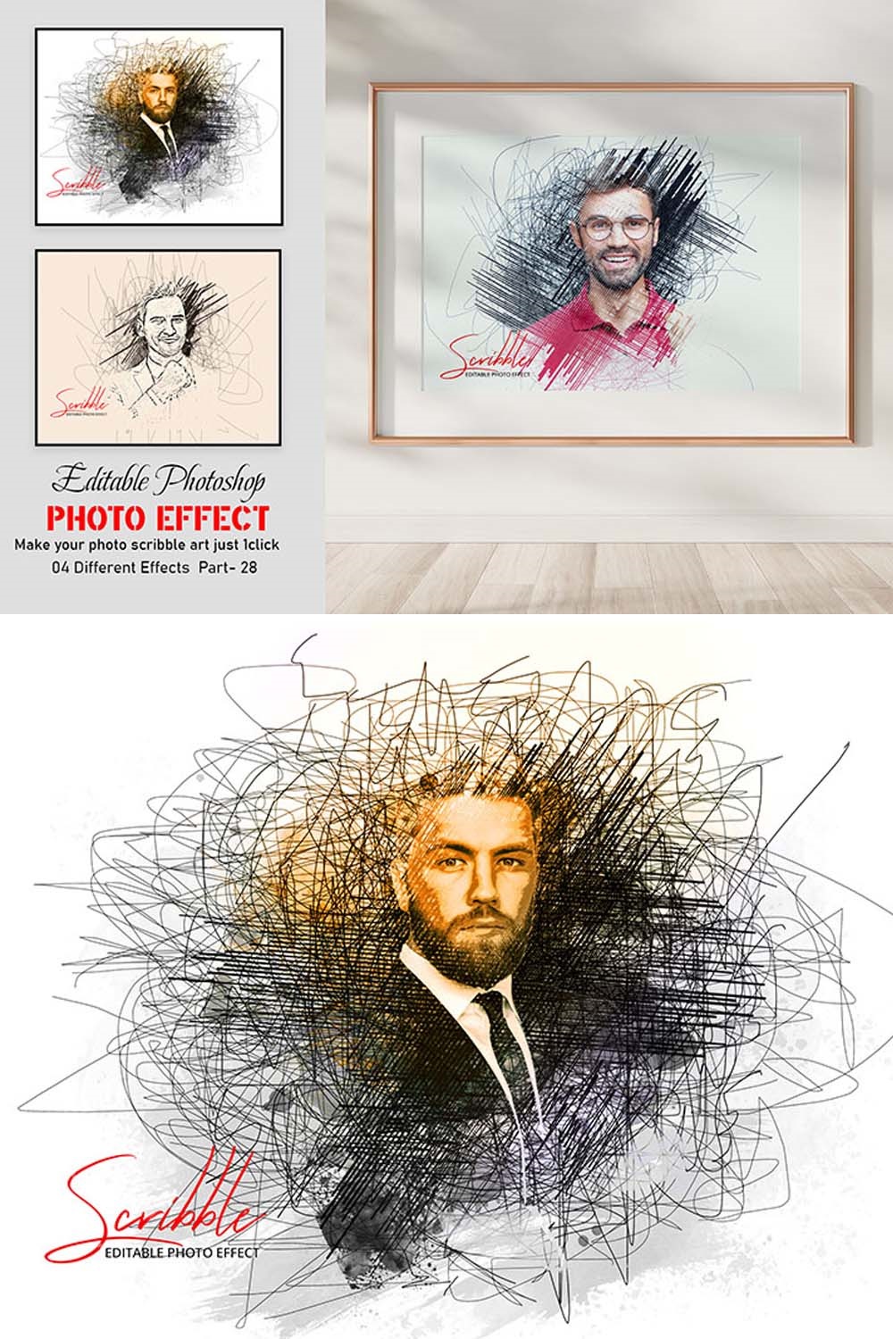 Scribble Art Photoshop Effect pinterest preview image.