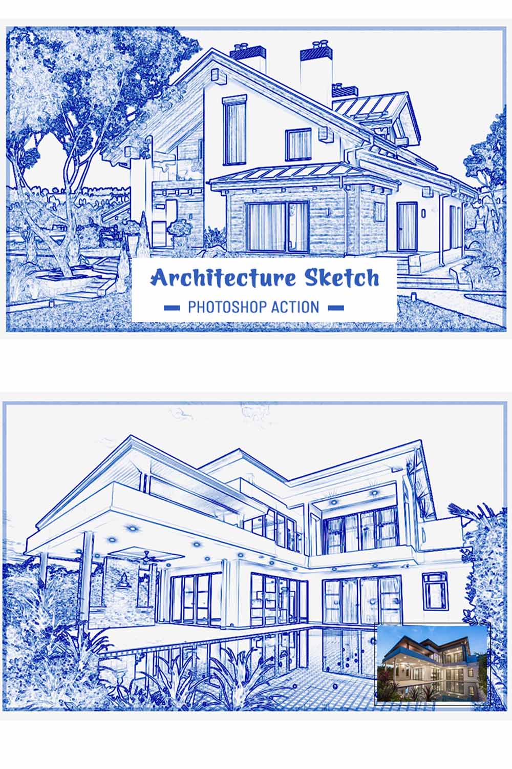 Architecture Sketch photoshop Action pinterest preview image.