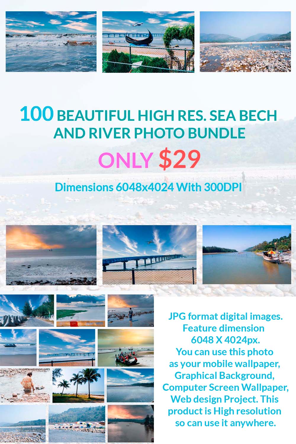 100 BEAUTIFUL HIGH RES SEA BECH AND RIVER PHOTO BUNDLE ONLY $29 pinterest preview image.