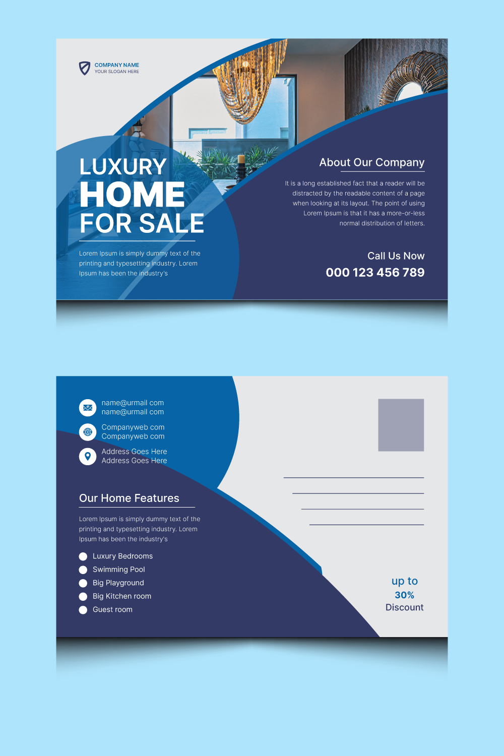 Real estate post card design template pinterest preview image.