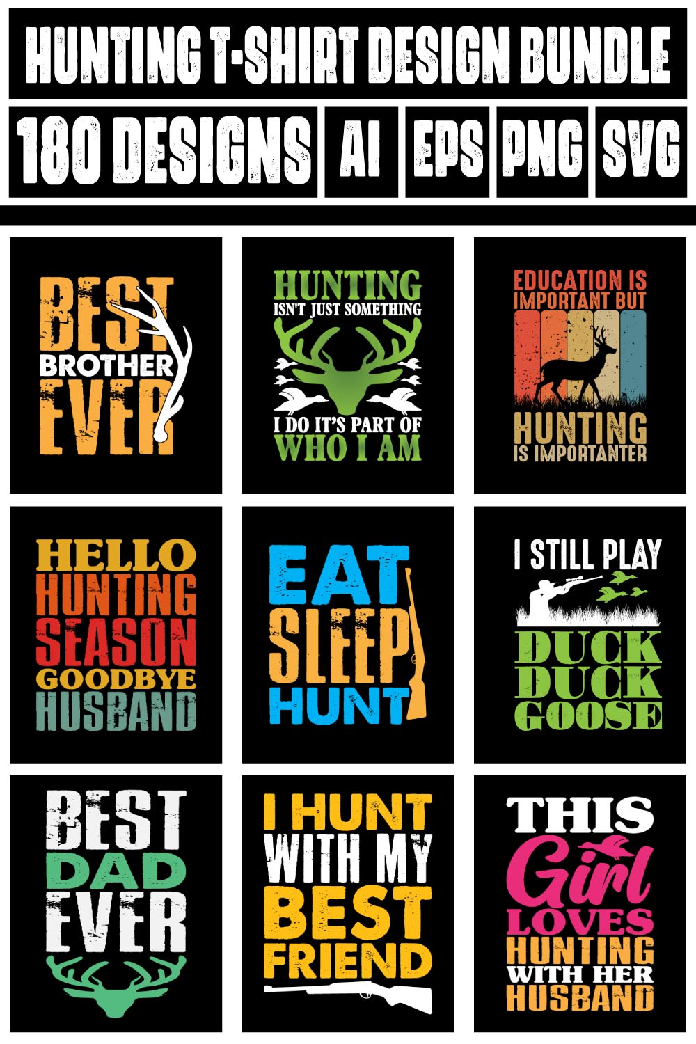 Hunting T-shirt Design Bundle 2 pinterest preview image.