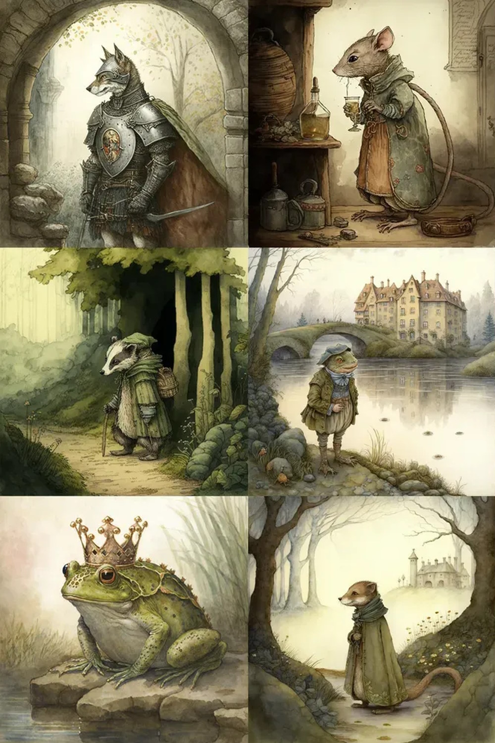 Fairytale Animal Book Illustrations prompt for Midjourney pinterest preview image.