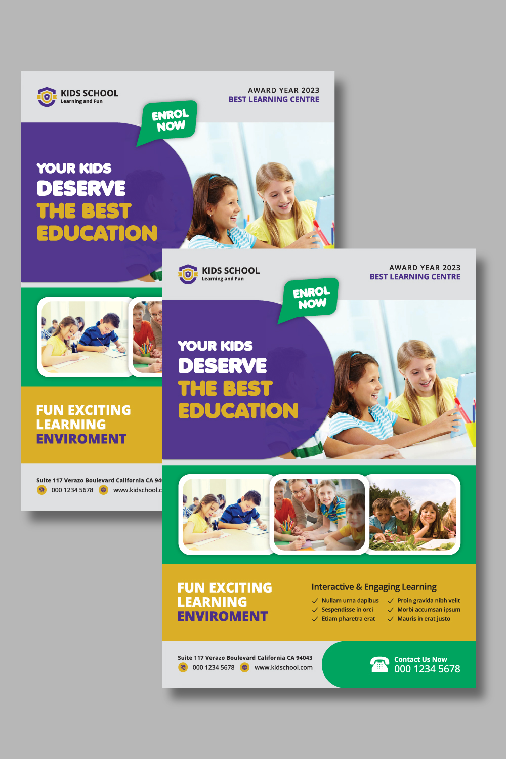 Kids Education Flyer Design Template pinterest preview image.