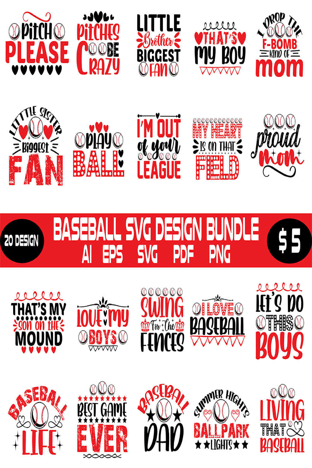 Baseball Svg Design Bundle pinterest preview image.