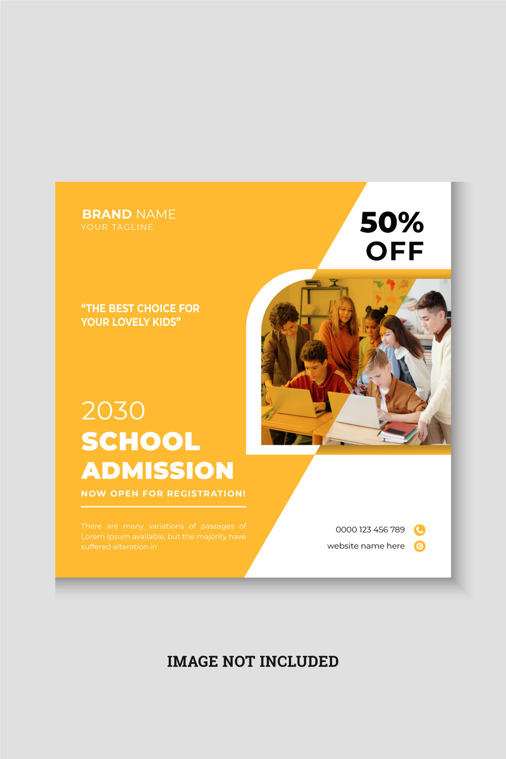 School admission square banner or social media post design template pinterest preview image.
