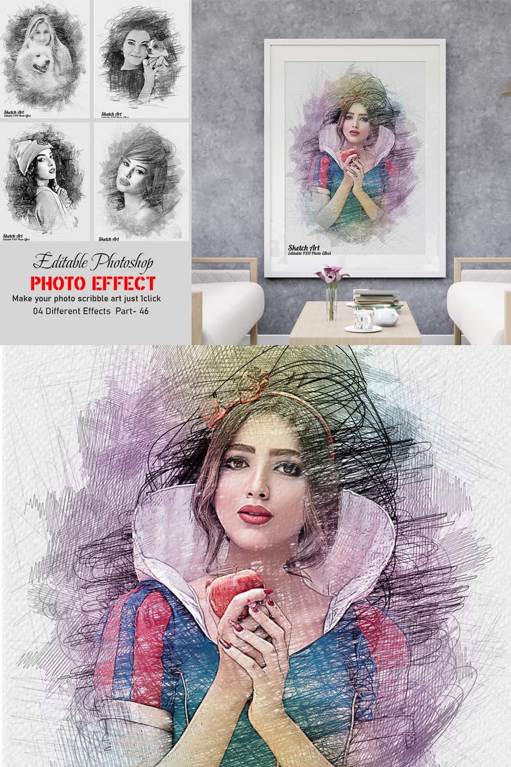 Photoshop Sketch Art Photo Effect pinterest preview image.