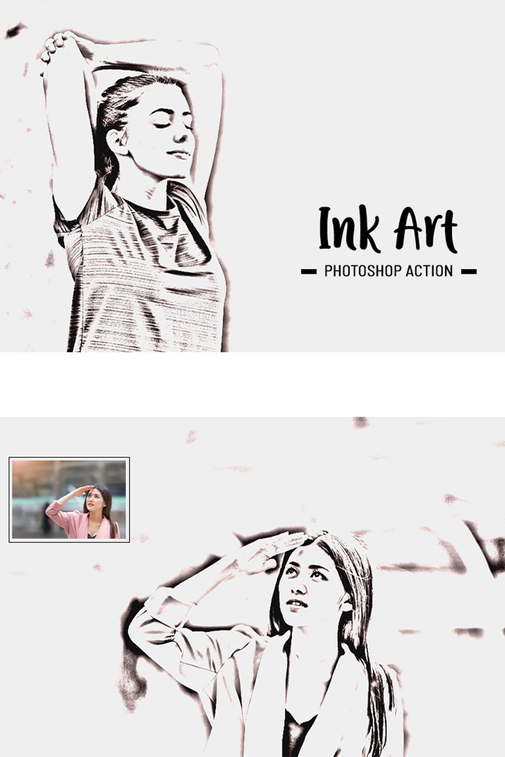 Ink Art Photoshop Action pinterest preview image.