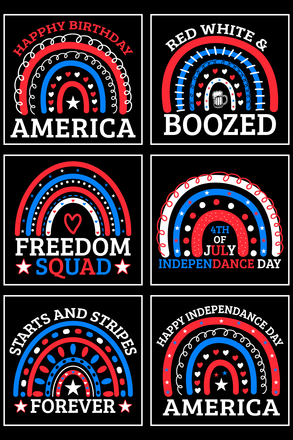 Proud American 4th of July independent day boho rainbow tshirt design pinterest preview image.