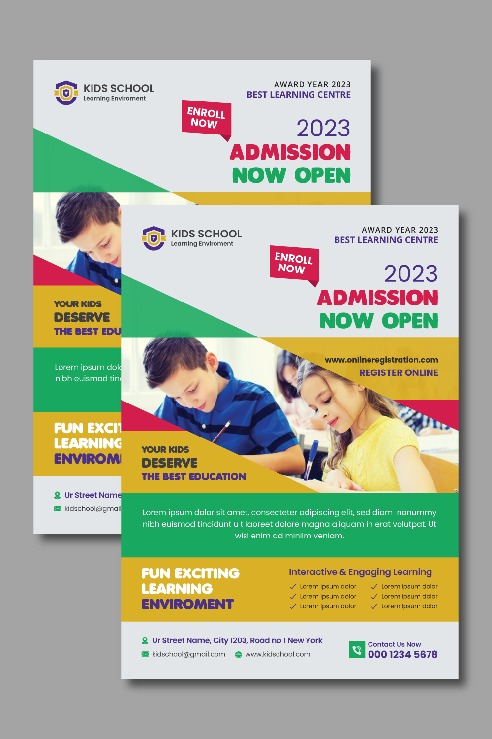 Kids Education Flyer Design Template pinterest preview image.
