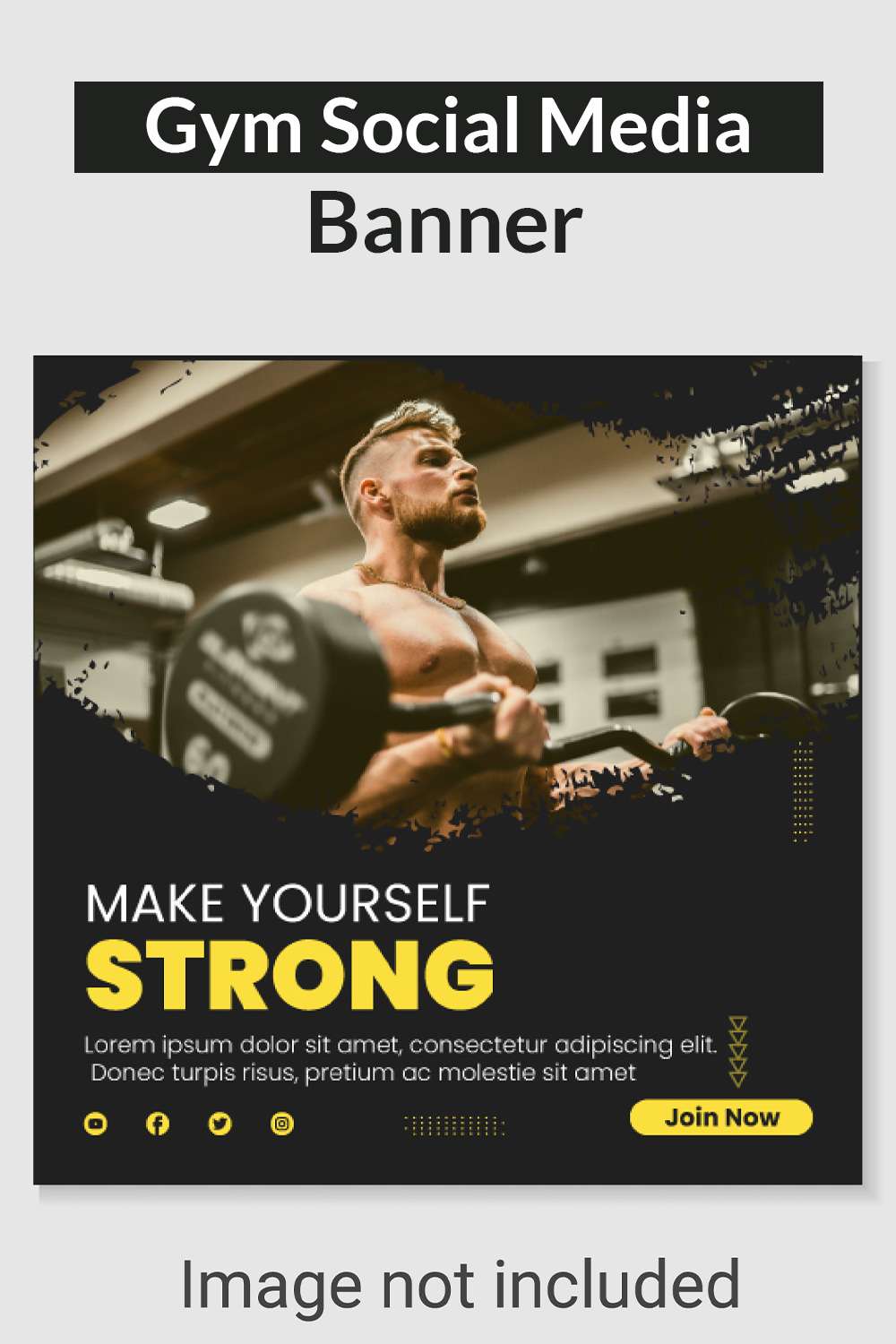 gym fitness social media post template pinterest preview image.