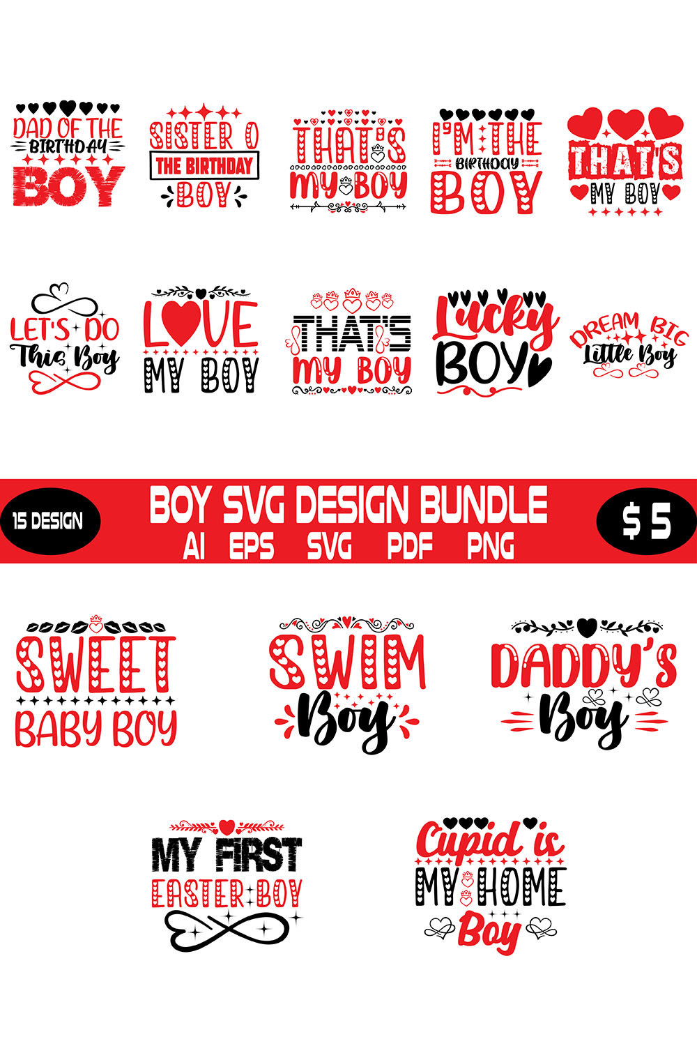 Boy Svg Design Bundle pinterest preview image.