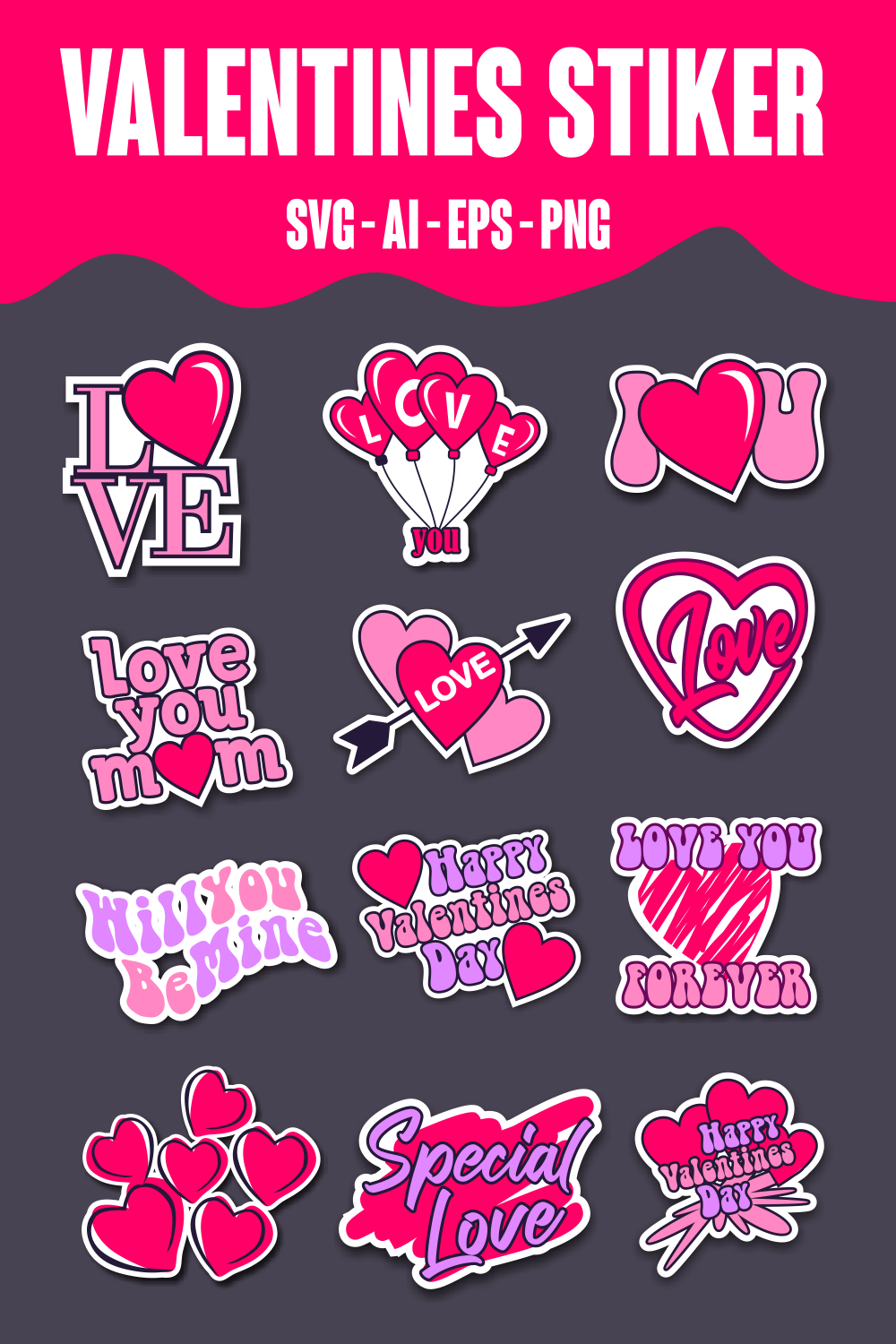 Valentines Sticker svg files pinterest preview image.