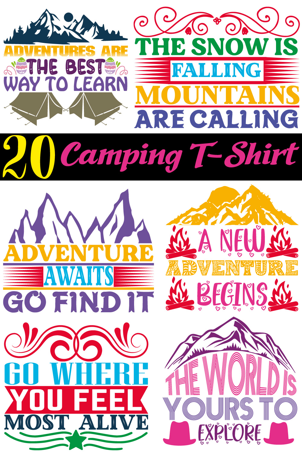 Camping T-Shirt Design Bundle pinterest preview image.