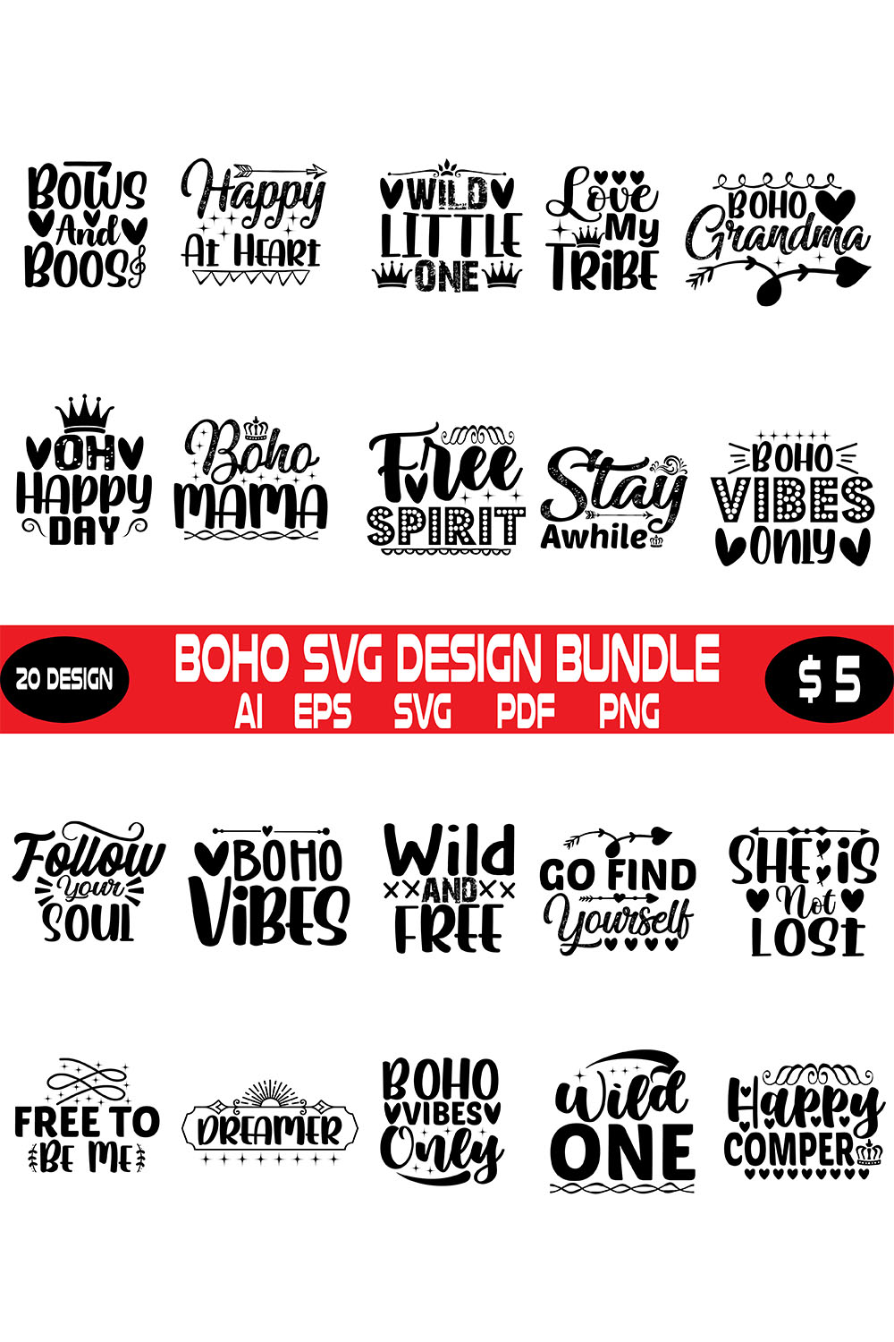 Boho Svg Design Bundle pinterest preview image.
