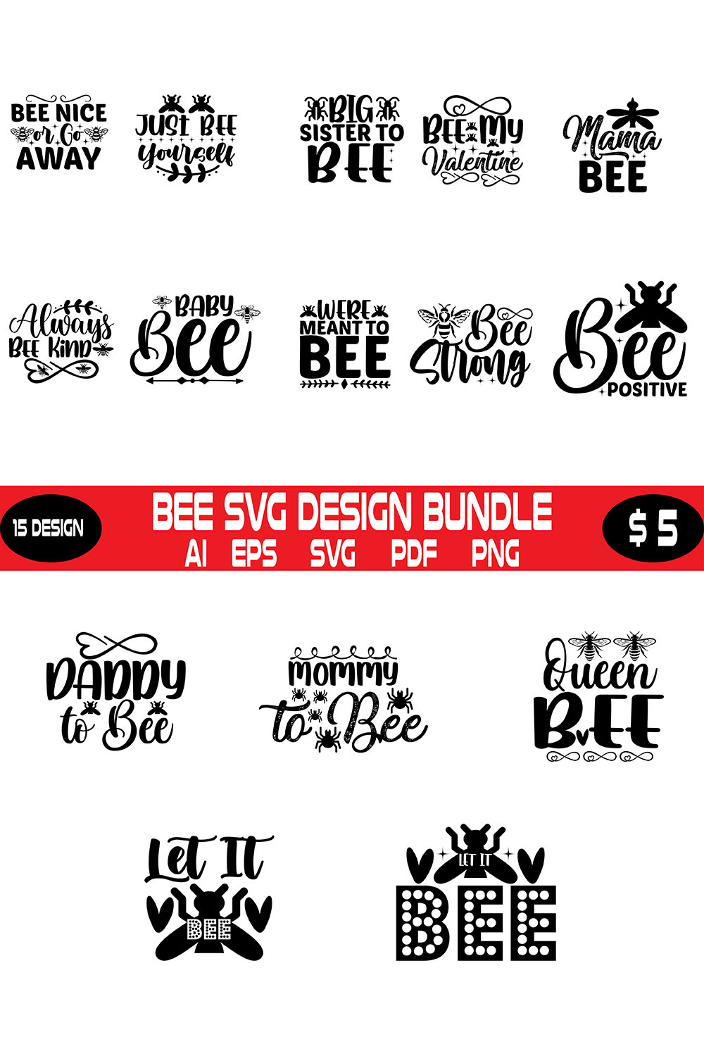 Bee Svg Design Bundle pinterest preview image.