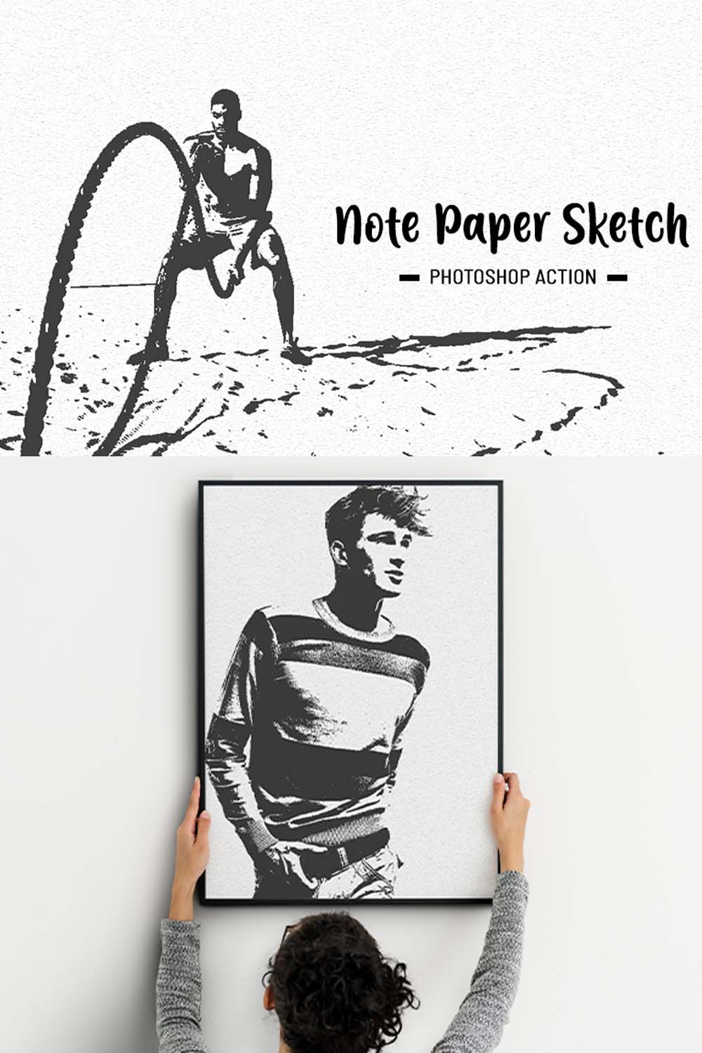 Note Paper Sketch Photoshop Action pinterest preview image.