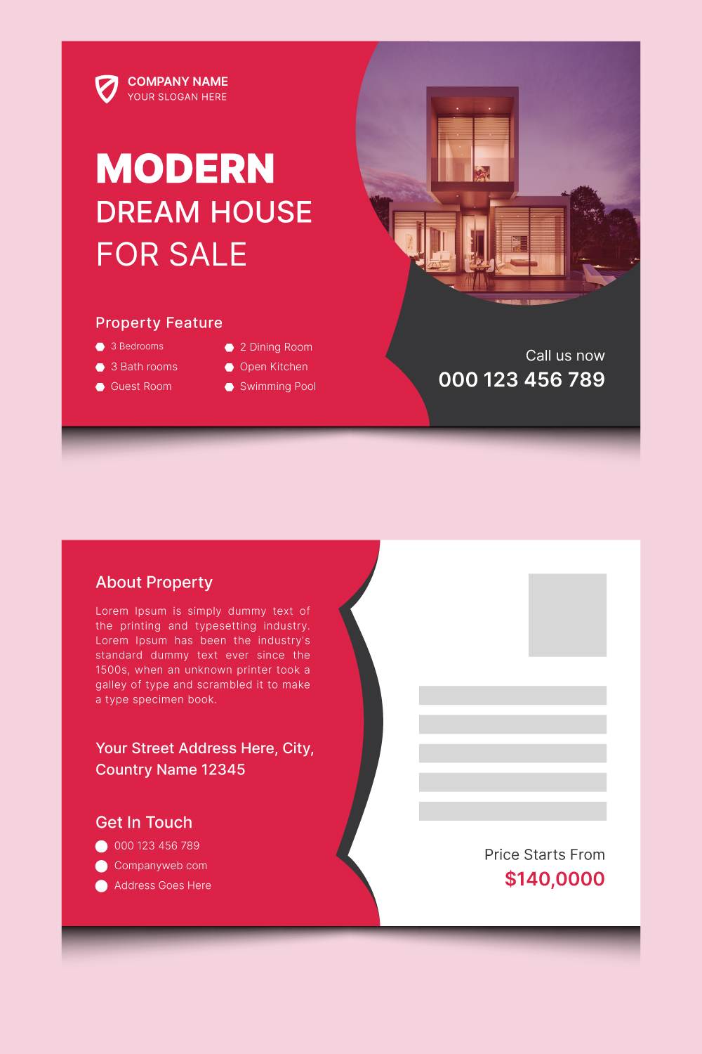 Elegant real estate construction post card template design pinterest preview image.