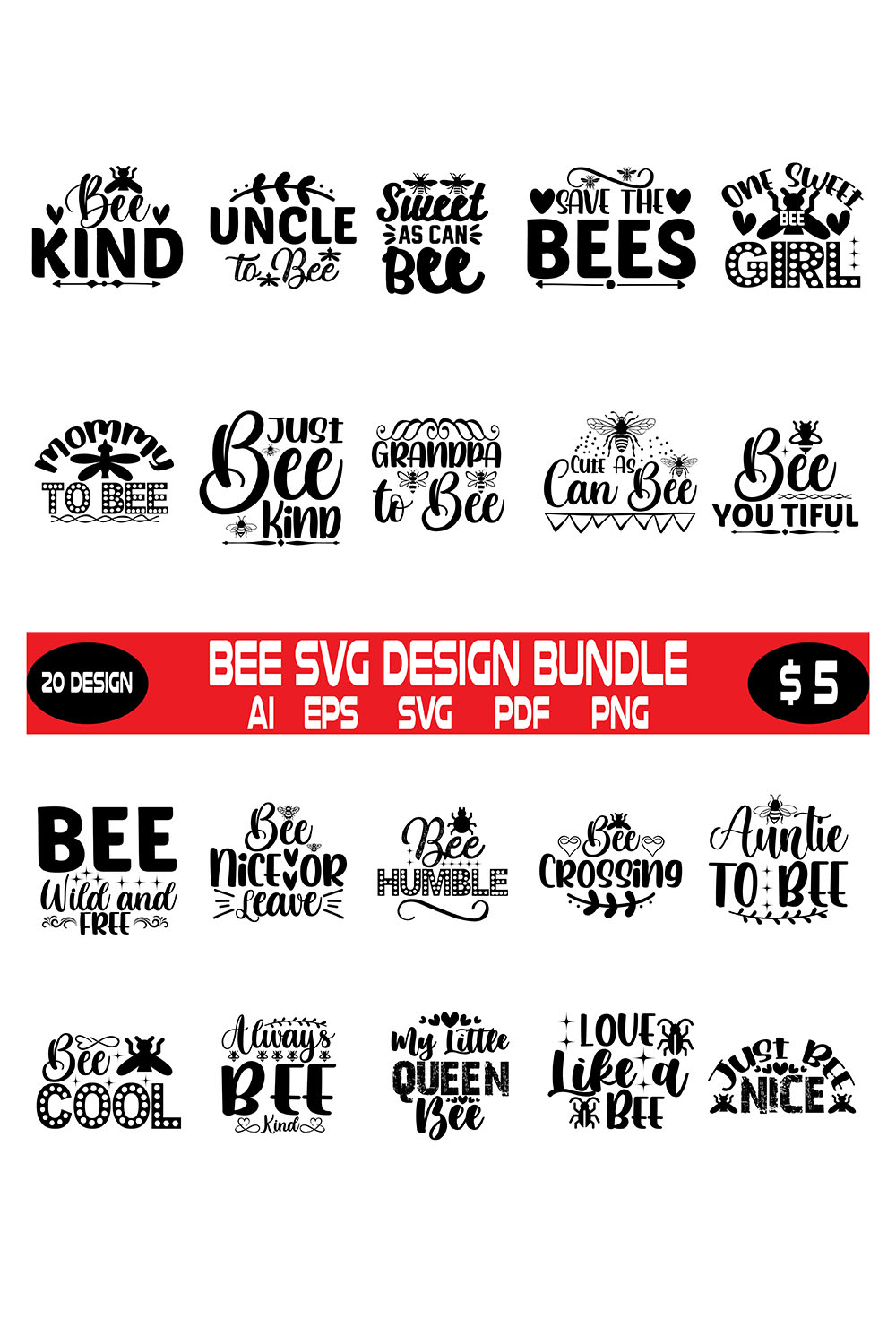 Bee Svg Design Bundle pinterest preview image.