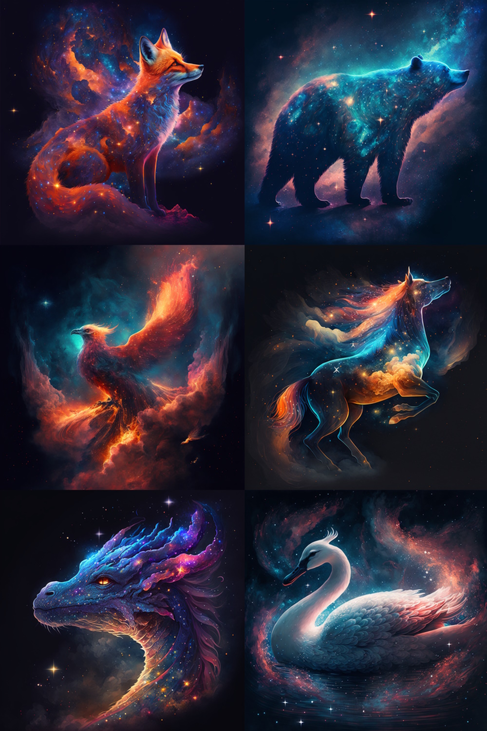 Celestial Creatures And Fantastical Beasts In The Skies prompt for Midjourney pinterest preview image.