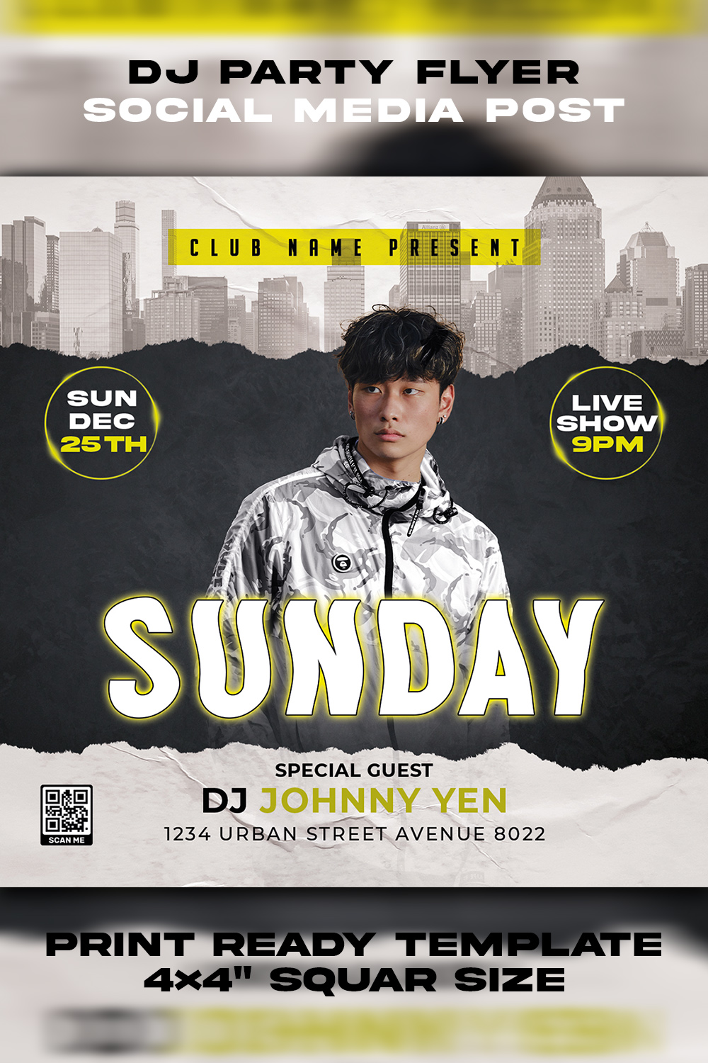 Night Club Flyer PSD Template pinterest preview image.