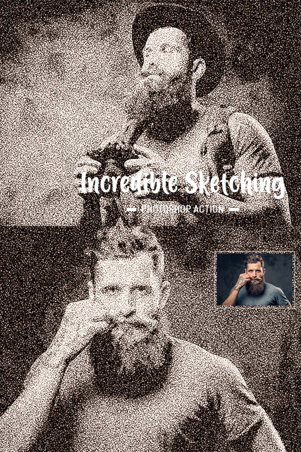 Incredible Sketching Photoshop Action pinterest preview image.