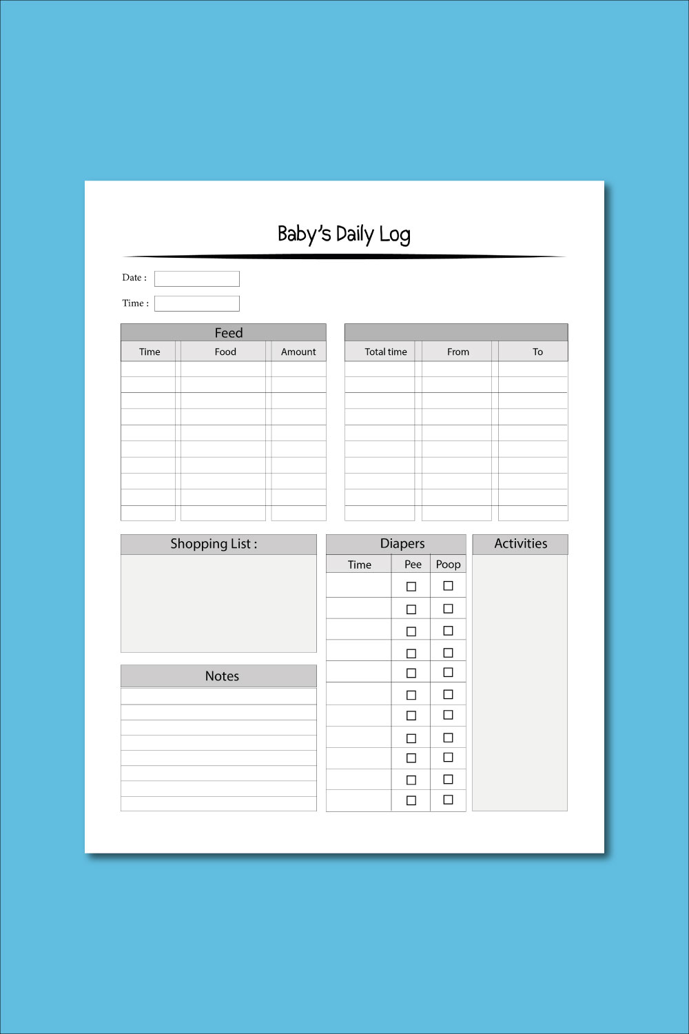 Baby's Daily Log Book - KDP Interior pinterest preview image.