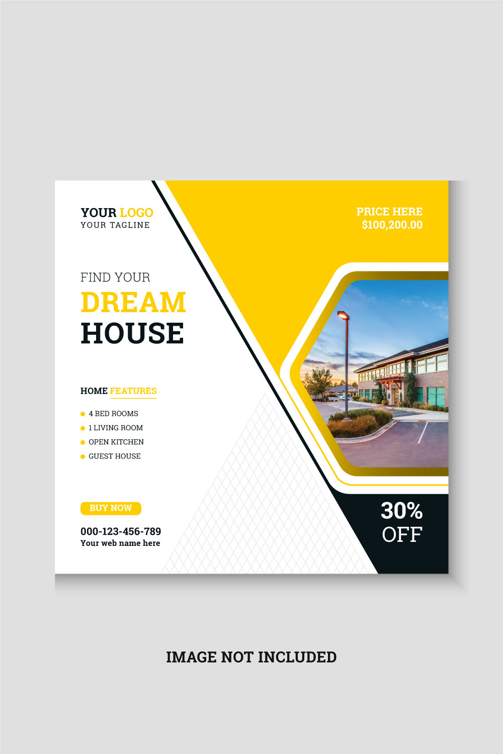 Modern and creative real estate agency social media post design pinterest preview image.