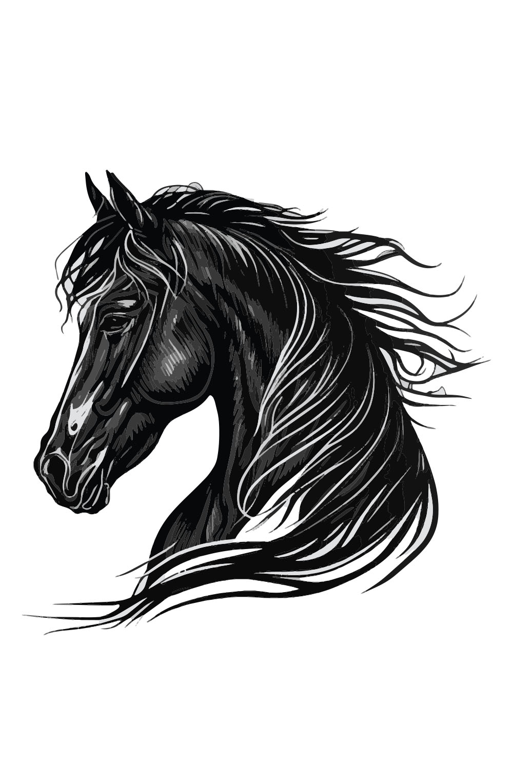 Black and white Horse logo Illustration pinterest preview image.