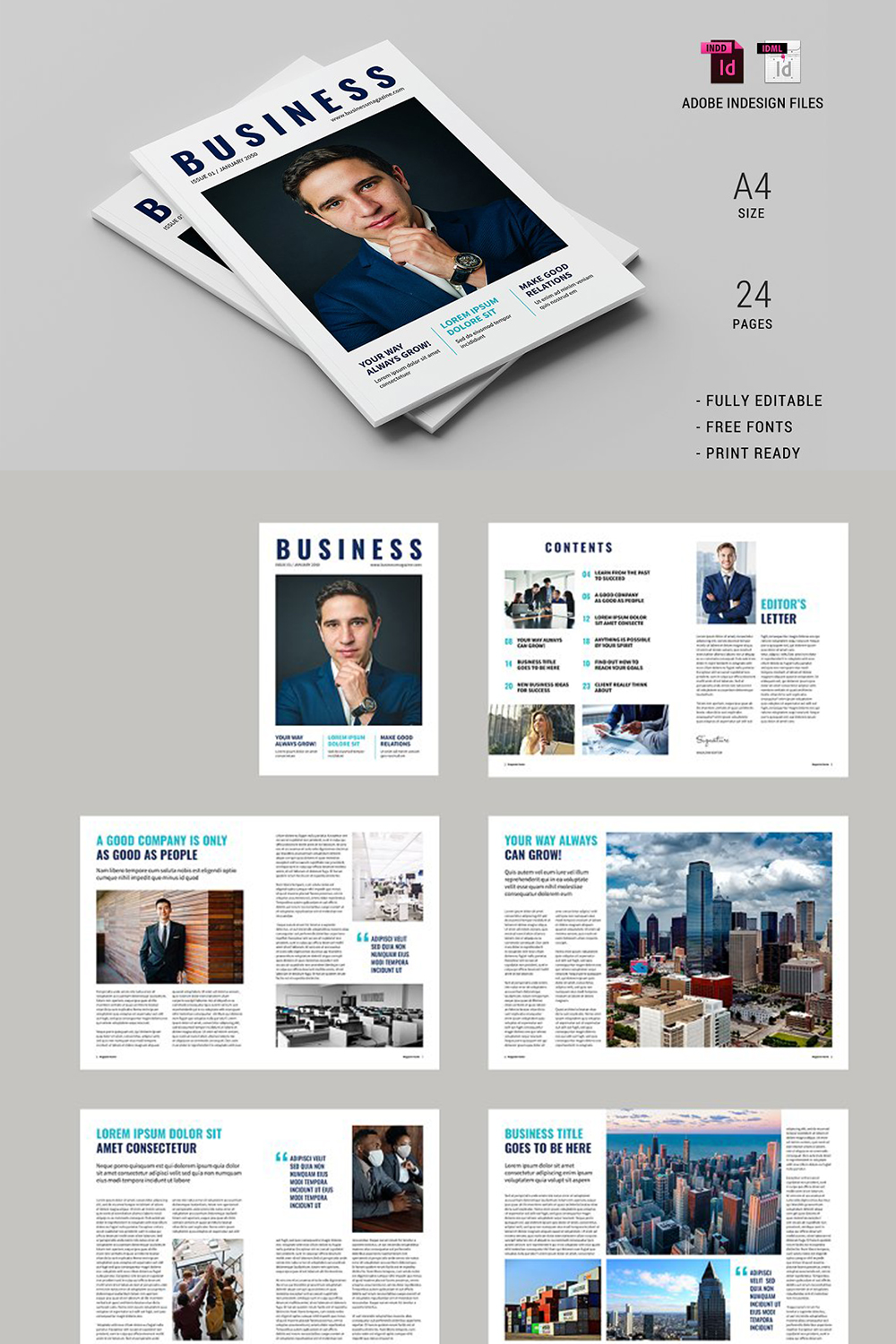 Business Magazine Template pinterest preview image.
