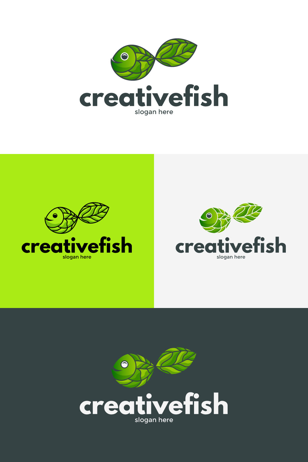 Fish With Leaf Logo Design pinterest preview image.