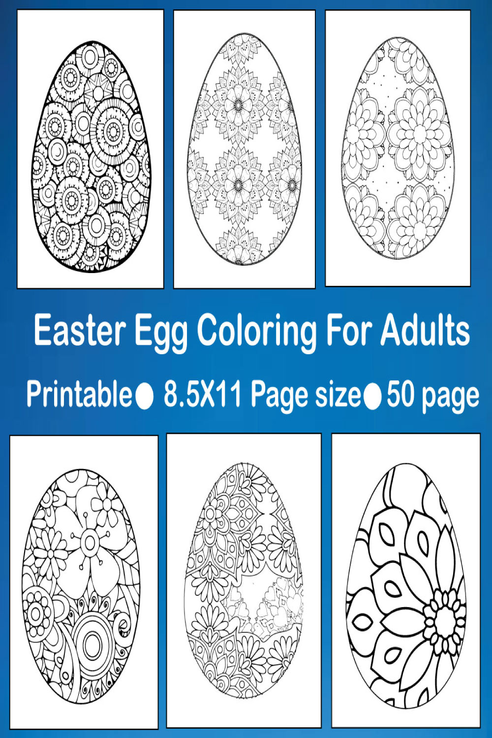 50 Mandala Cute Easter Coloring Pages For Adults pinterest preview image.