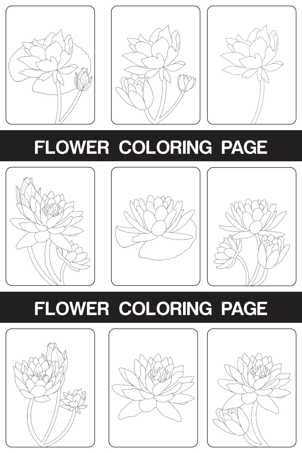 Lotus Flower Coloring Page Hand Drawing Line Art Vector illustration pinterest preview image.