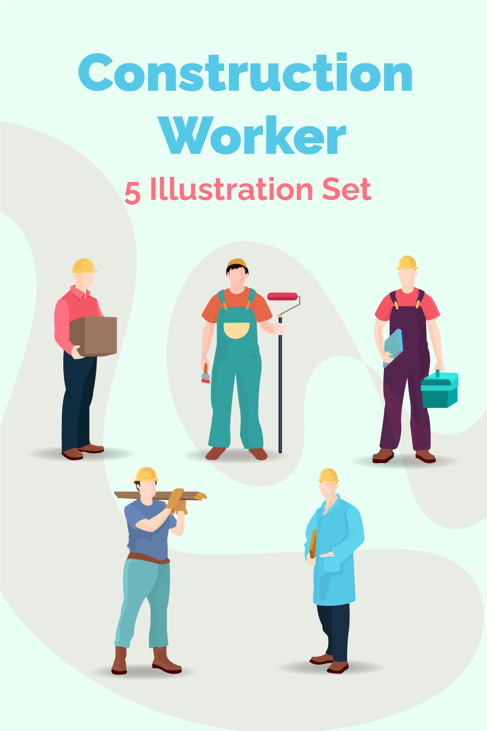 Construction worker illustration sets pinterest preview image.