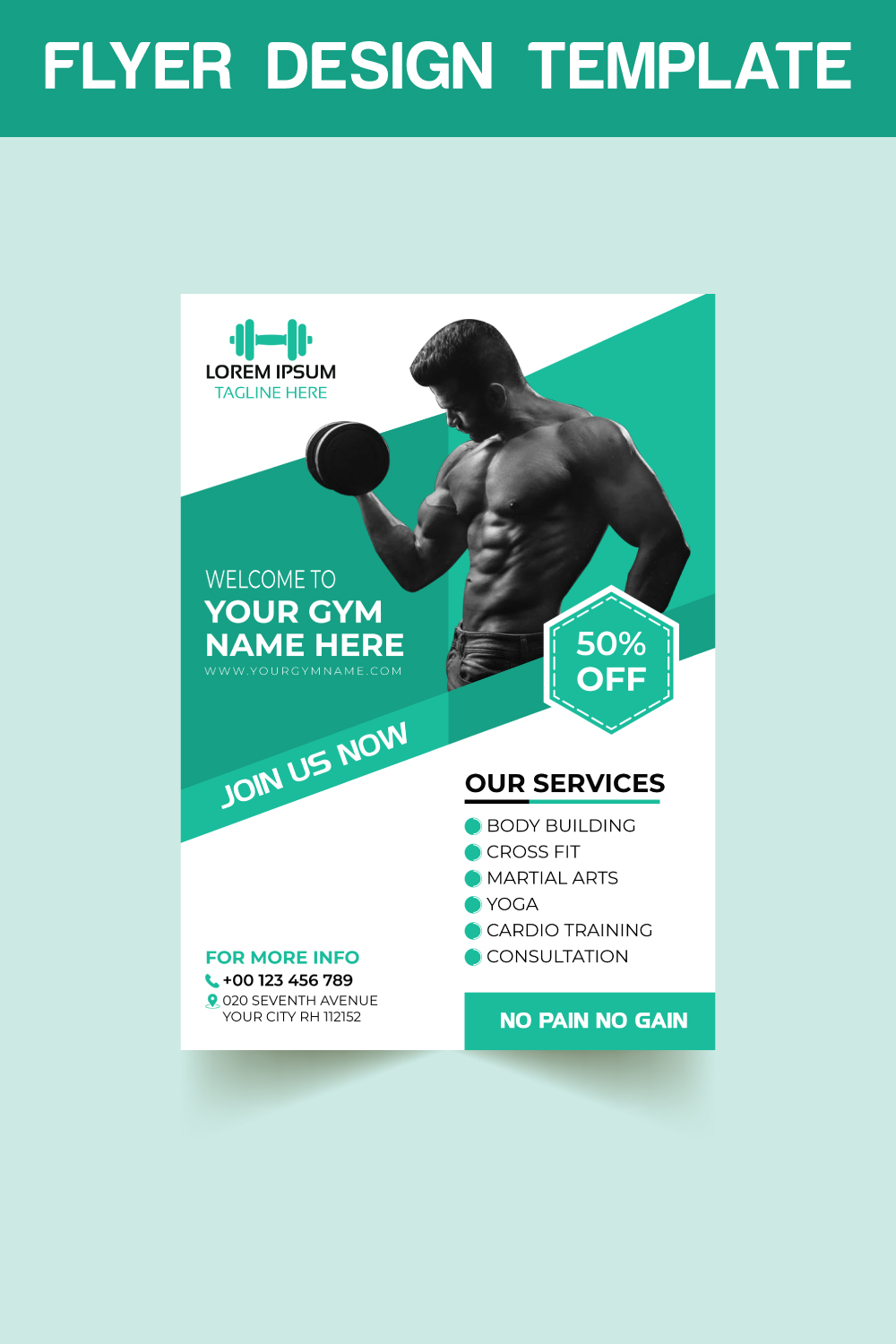 Gym Flyer Template pinterest preview image.