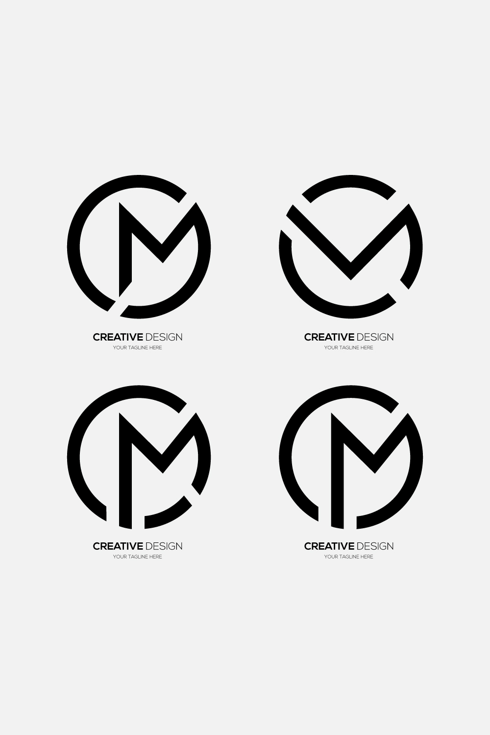 Set of letter CM circle shape logo design concept isolated on balck White background pinterest preview image.