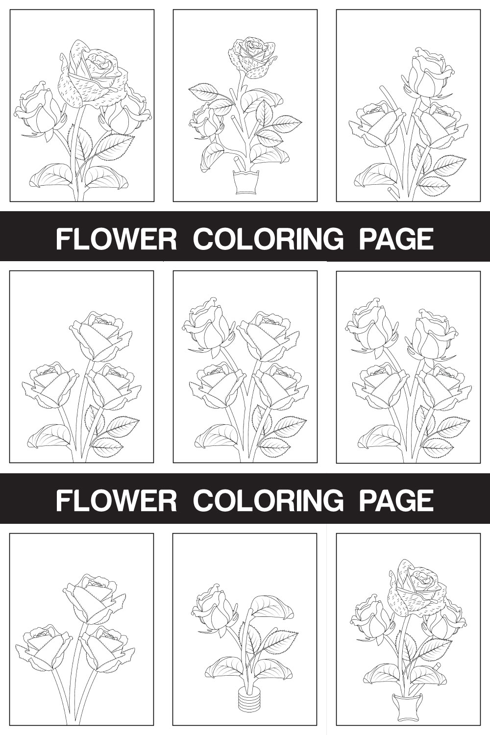 Rose Flower Coloring Page And Book Line Art illustration pinterest preview image.