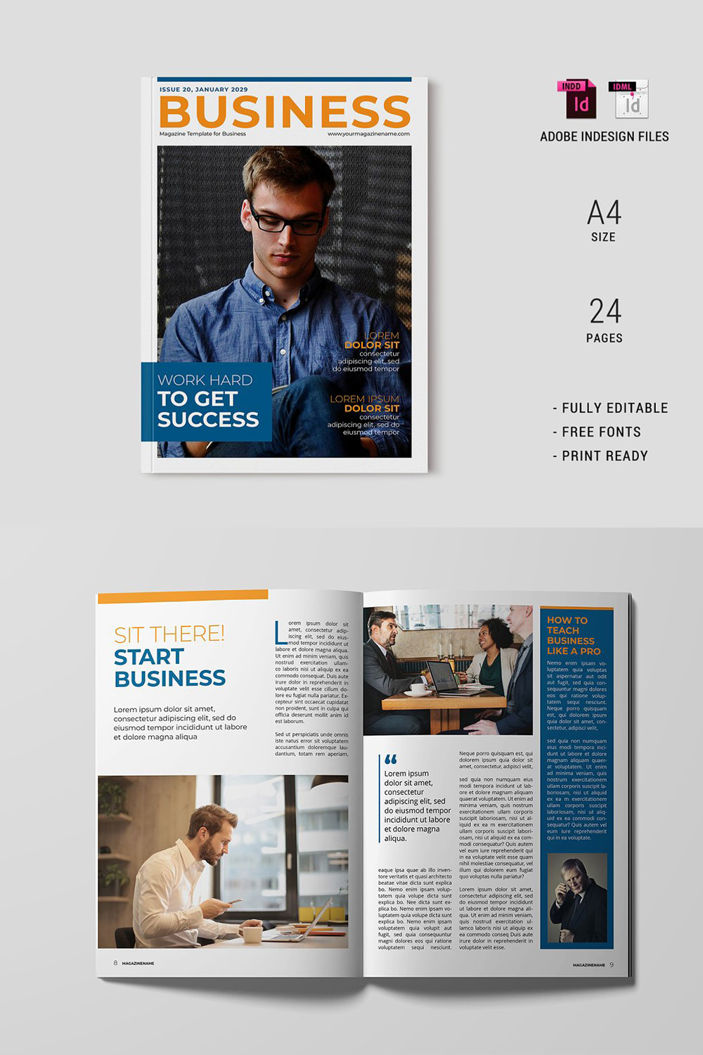 Business Magazine Template Indesign pinterest preview image.