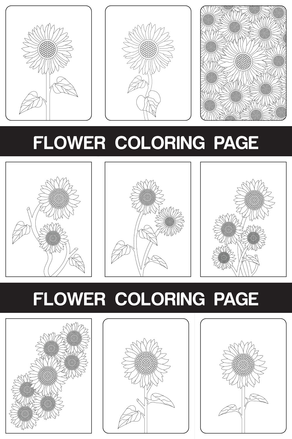 Sunflower Coloring Page And Book Line Art illustration pinterest preview image.