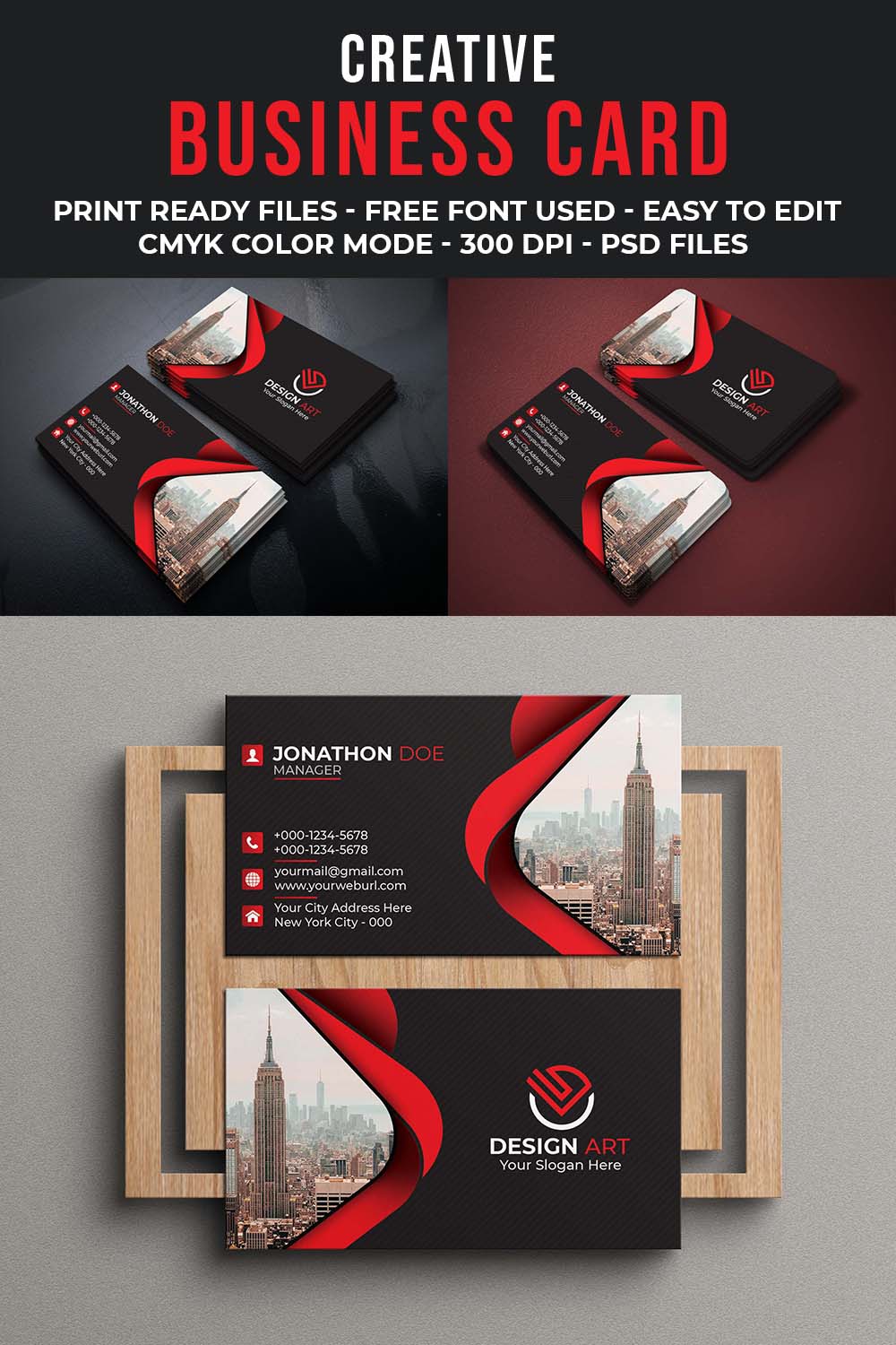 Creative Modern Business Card Template pinterest preview image.