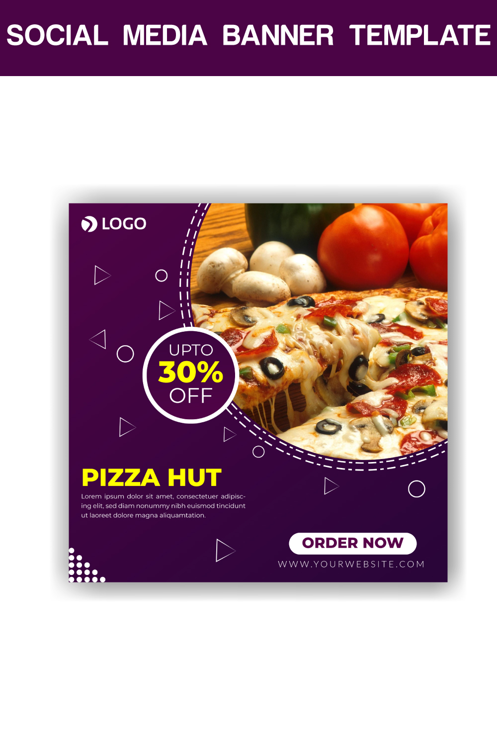 Pizza Social Media Banner Template pinterest preview image.