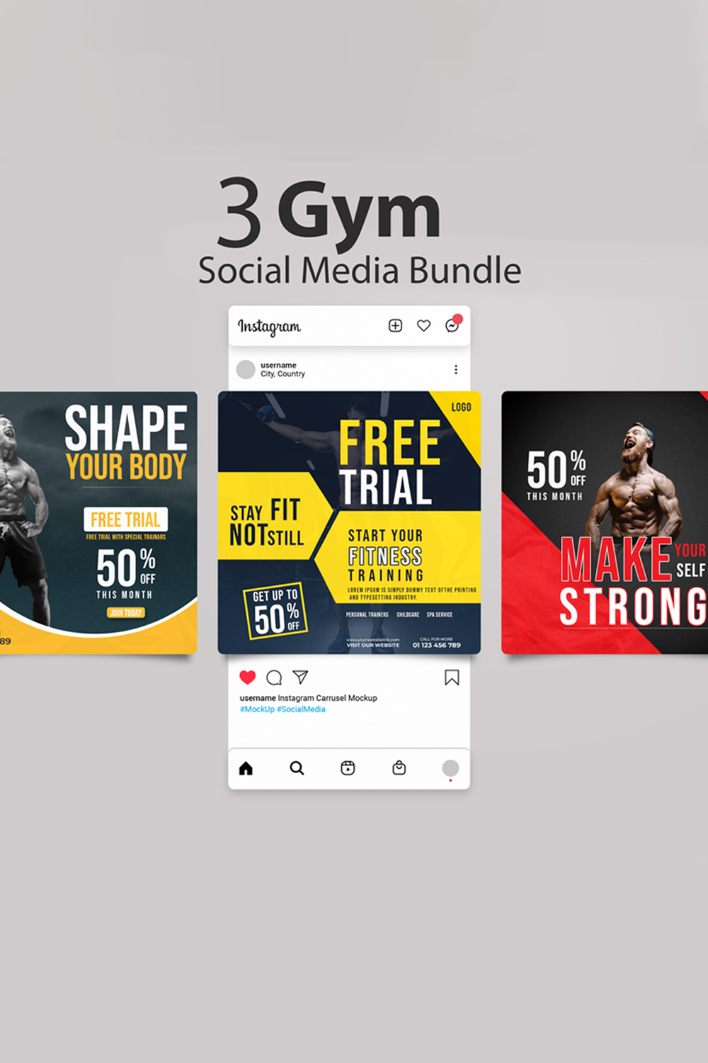 PSD Gym Fitness Social Media Post Template pinterest preview image.