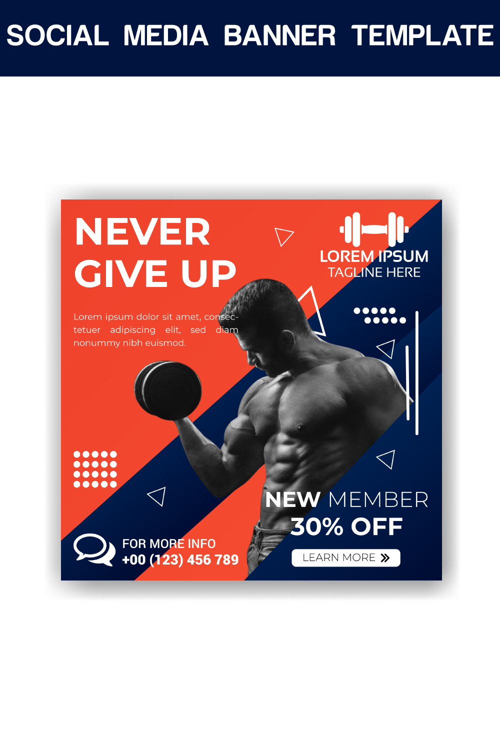 Gym Social Media Banner Template pinterest preview image.